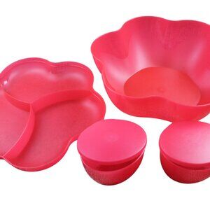 Tupperware Chip n Dip Bowl Appetizer Tray Party Set Teal Red NEW NOS Flaws